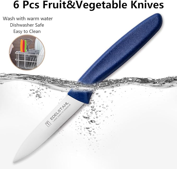 Paring Knife Set, Stainless Steel Paring Knives Set of 6,Sharp Vegetable&Fruit Knife,Small Kitchen Knife,Straight Edge Paring Knives,Ergonomic Handle Paring Knifes Set,Blue Peeling Knife