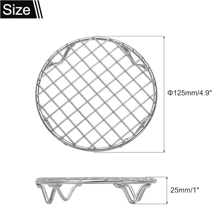 uxcell Round Cooking Rack 4.9 Inch Dia Stainless Steel Wire Cooling Steamer Rack for Baking Canning Cooking Roasting Cooling Grilling Drying, Silver