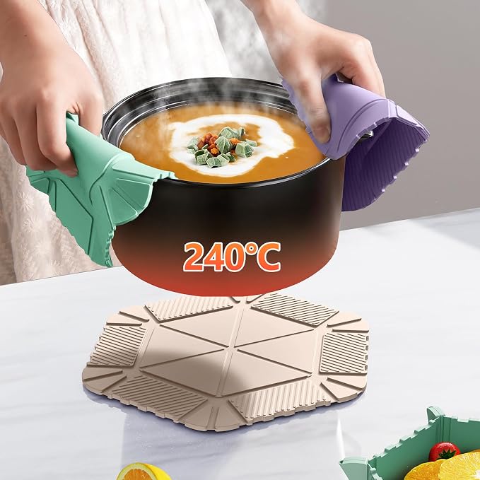 Magnetic Silicone Trivet & Pot Holder, Kitchen Heat Resistant Mat | Trivets for Hot Dishes, Hot Pots & Pans, Non-Slip Hot Pads for Countertops & Dining Table & Oven, Jar Opener & Spoon Rest