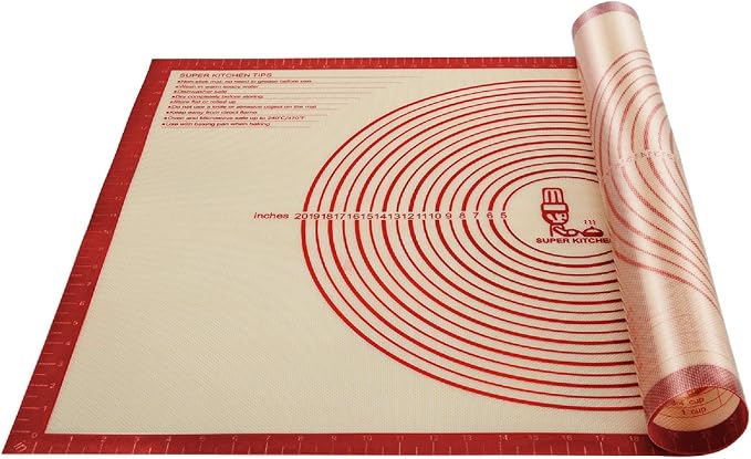 Non-slip Silicone Pastry Mat Extra Large Measurements 36''x 24'' Baking Mat | Silicone Baking Mat Counter/Dough Rolling/Oven Liner/Fondant/Pie Crust Sourdough Bread Baking Supplies（Red）