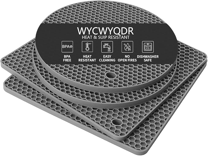 Silicone Trivet Mats, 4 Pack Trivets for Hot Dishes and Pans, Heat Resistant Non-Slip Trivet for Kitchen Countertop, Easy to Clean(Gray)