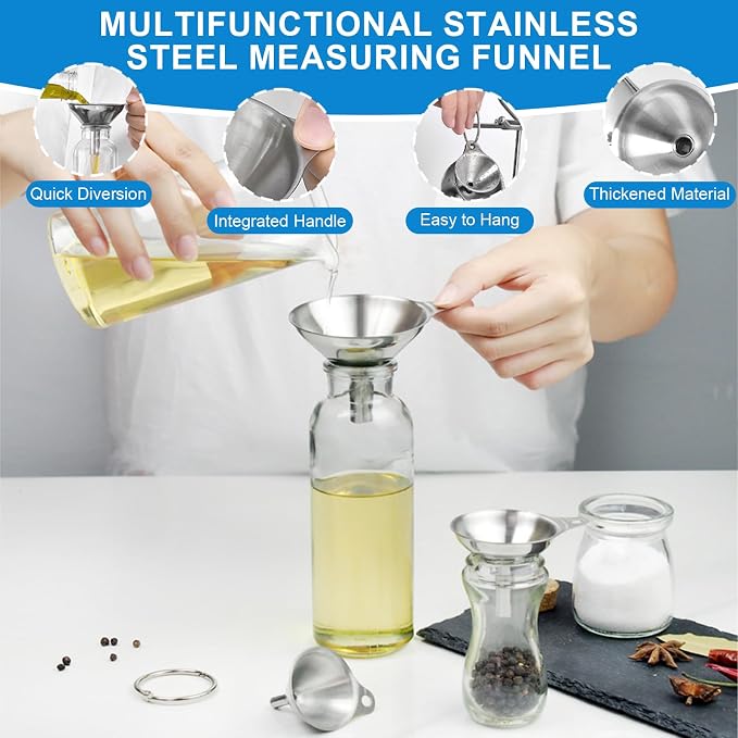 Measuring Cups and Spoons Set 21 Piece, 11 Stainless Steel Nesting Measuring Spoons and Cups with 3 Plastic Measuring Cup, 3 Funnel, 3 Brush, 1 Ruler, Measuring Cup Set for Kitchen Baking Liquid Dry
