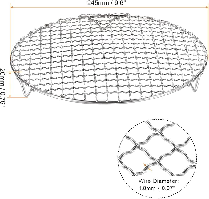 HARFINGTON 2pcs Round Cooking Rack 9.6-inch 201 Stainless Steel Cross Wire Barbecue Grill Net with 20mm Legs for Cooking Baking Steaming BBQ