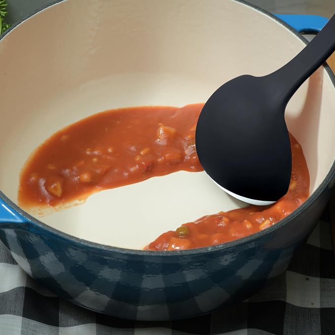 Silicone Spoon - Colorful Silicone Spatula Ladle with a Soft Top to Mold to your Pots & Pans. (Black/LightGrey)