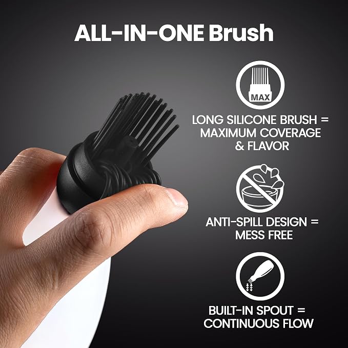 BBQ Sause Bottle with Basting Brush for Grilling，All-in-One Silicone Bottle with Brush Applicator, Heat Resistant BBQ Accessories and Cooking Gadgets, BPA-Free Oil Dispenser for Baking (Black)