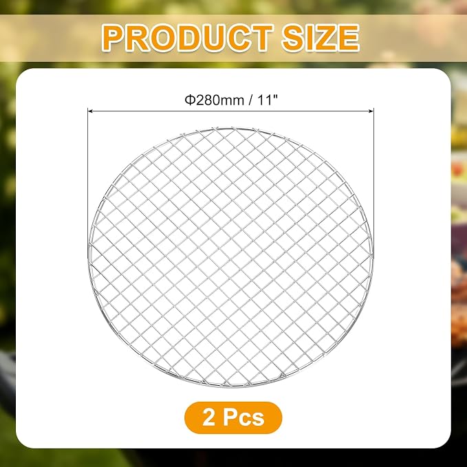 uxcell 2 Pcs Round Cooking Rack, Dia 11 Inch Stainless Steel Grill Grate Cross Wire Barbecue Grill for Cooking Baking Air Fryer Racks, Silver