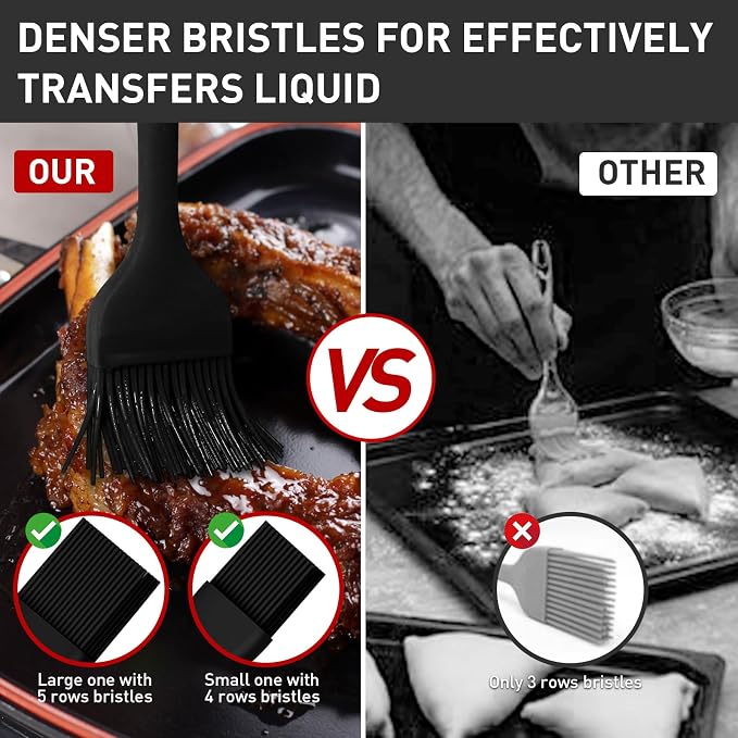 Begonia Silicone BBQ Sauce Brush, Black, 2pcs 10+8 inch Food Brush | Basting Pastry Brush for Heat Resistant, For Oil, Sauce, Butter, BBQ, Grill and Marinade, BPA Free, Dishwasher Safe (Blk)