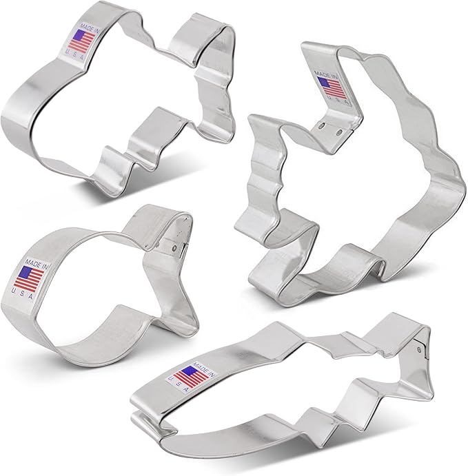 Ann Clark Fish Cookie Cutters 4-Pc. Set (Angel Fish, Cute, Gold, & Trout) Made in USA
