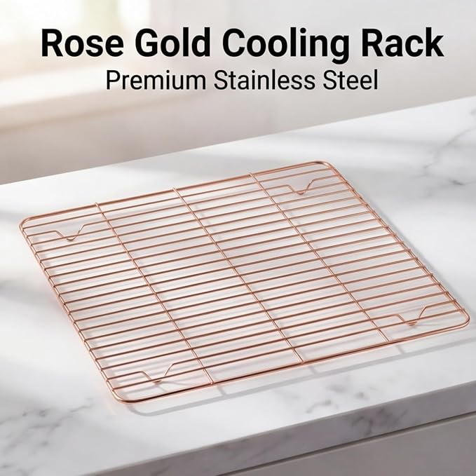 2 Pack Rose Gold Cooling Racks for Baking - 11x11 Inch Square Stainless Steel Wire Rack for Cookies, Cake, Meat - Oven Safe Kitchen Cooling Grid