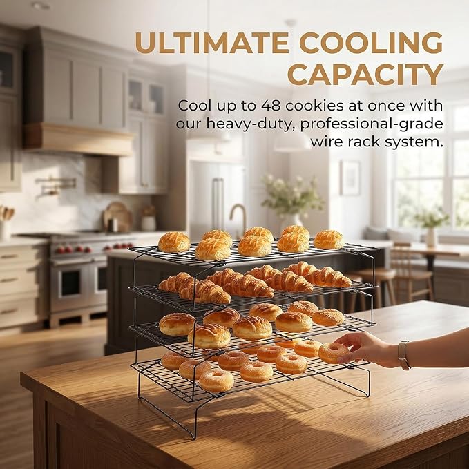 Collapsible Cooling Rack, Stainless Steel Rack for Cookie Baking (4-TIER) | X-Shaped Structure Wire Cooling Rack for Baking, Cookies, Cake, Fruit, Bread,Roasting, Grilling, Drying Rack, Dishwasher Safe
