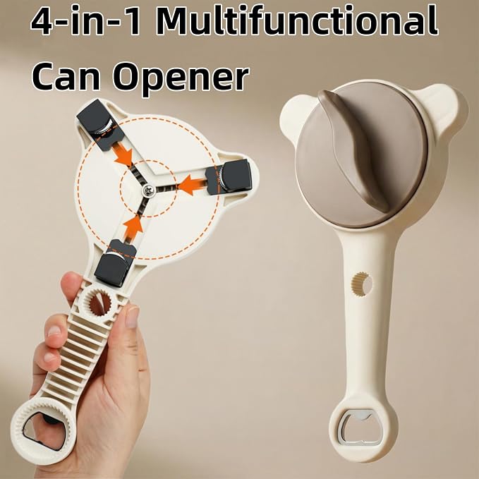 4-in-1 Adjustable Jar Opener, Universal Lid Remover with Non-Slip Handle, Kitchen Can Bottle Gripper Tool