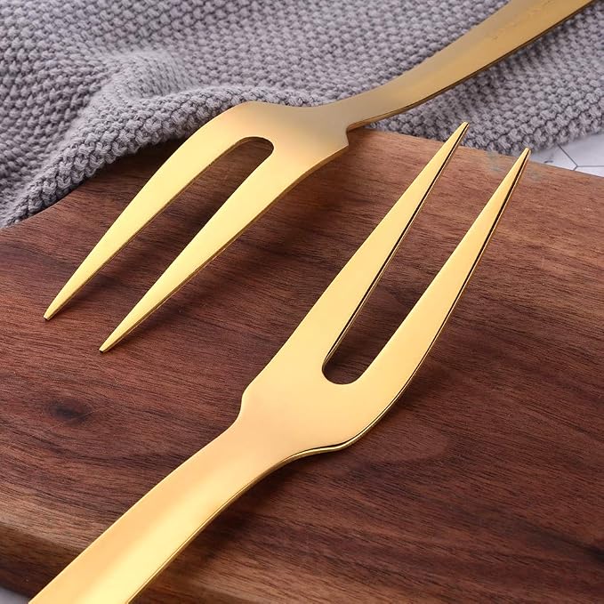 6 Pcs 12.3 in Gold Meat Forks for Kitchen, Stainless Steel Titanium Plated Dinner Fork, Ergonomic Integral Forming Mirror Polish-Dishwasher Safe
