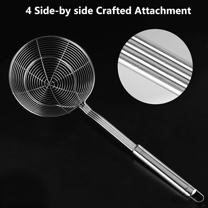 2Pcs Spider Strainer Skimmer, Stainless Steel Wire Strainer Ladle for Cooking and Frying, Kitchen Utensils Pasta Strainer Spoon, 5.4 Inch + 6.1 Inch