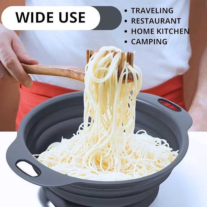 Black Silicone Collapsible Colanders - Kitchen Plastic Foldable Strainers for Pasta Small Camping Colander Bowl for Food
