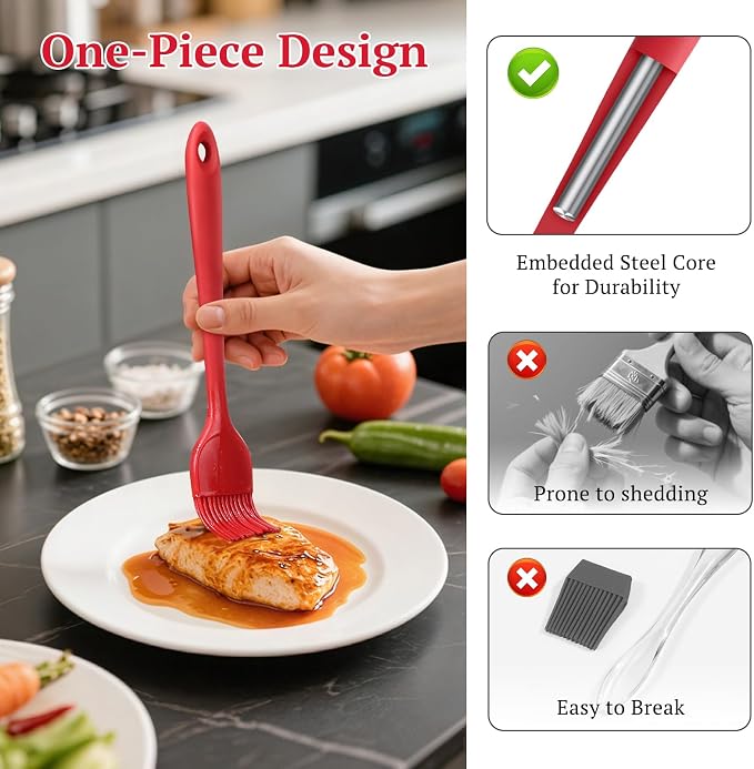 2Pcs Basting Brush, BPA-Free Pastry Brushes Heat Resistant Cooking Brush for Baking, Nonstick Silicone Brushes, Healthy One-Piece Design Oil Brush for Cooking Outdoor Barbecue Utensils