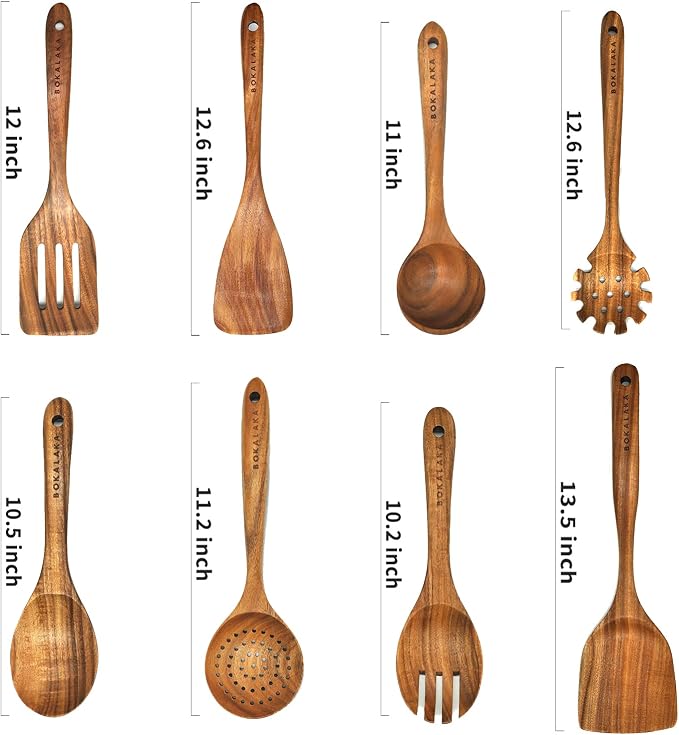 Teak Wooden Spoons for Cooking - 8Pcs Kitchen Utensils Set With Spatulas