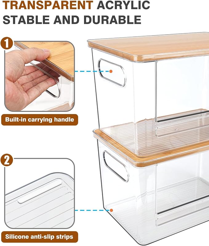 Trash Bag Holder, Acrylic Garbage Bag Dispenser with Bamboo Top | Extra Large Trash Bags Dispenser Under Sink for Kitchen, Pantry, Laundry Room, Cabinet Organizer and Storage (1 PACK)