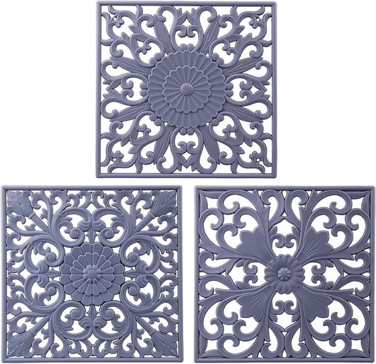 Trivets for Hot Dishes, Square Silicone Trivet Hot Pads for Kitchen Counter, Silicone Trivets for Hot Pots and Pans, Heat Resistant Mat for Quartzs, Kitchen Tabletops Pot Holder Set 3 Grey