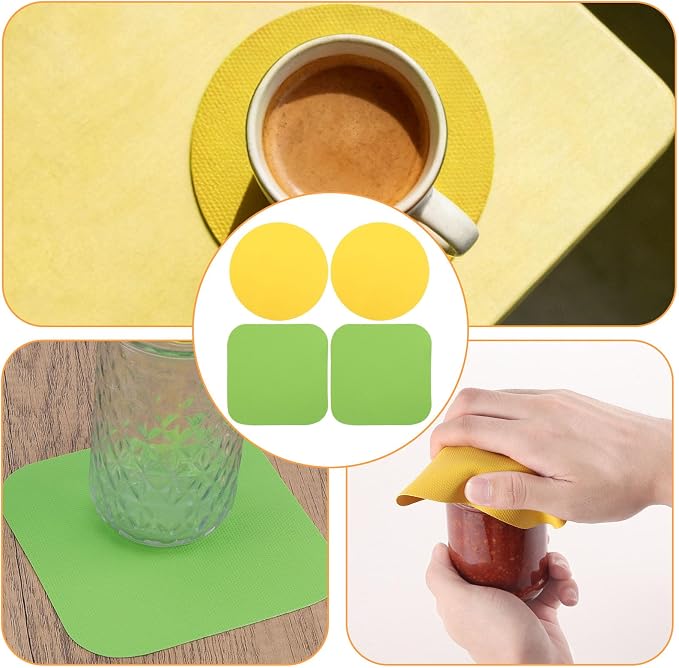LUTER 4pcs Jar Opener Gripper Pad for Seniors with Weak Hands, Rubber | Multi-function Silicone Bottle Opener Lid Cap Rubber Gripper Pads Kitchen Coasters Gadgets, Yellow, Green