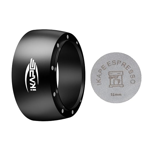 IKAPE Magnetic Dosing Funnel Set, 51MM Espresso Dosing Ring & Puck Screen Kit Compatible with Delonghi 51MM Bottomless Portafilter - with 8 Small Magnet (Black)