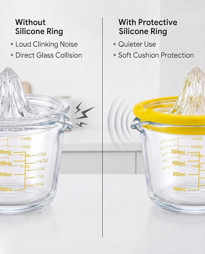 Cartman Glass Citrus Lemon Orange Juicer, Yellow Manual Hand Squeezer, Glass Citrus Reamer, Lemon and Lime Manual Squeezer,Kitchen tool,Ounce Measuring Cup