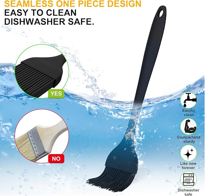 DE LINKAGE Silicone Basting Pastry Brush, Heat Resistant Cooking Brush for Oil and Sauce. BPA Free and Dishwasher Safe (2 Pcs).