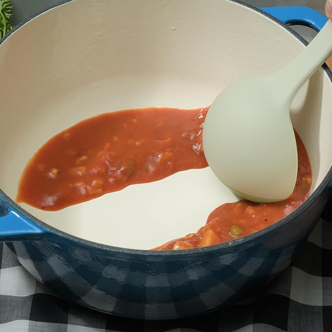 Silicone Spoon - Colorful Silicone Spatula Ladle with a Soft Top to Mold to your Pots & Pans. (Green/Grey)