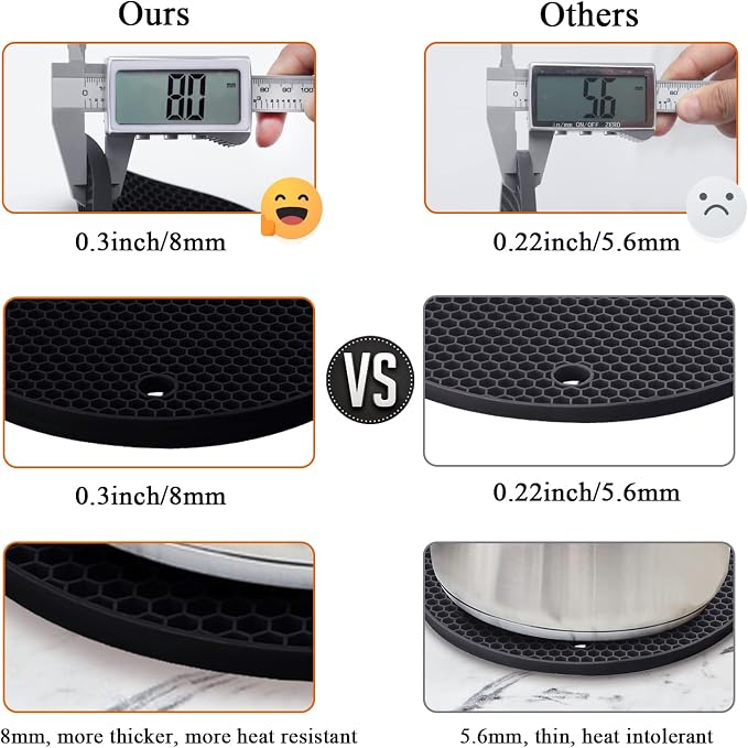 4 Pack Silicone Trivets for Hot Pots and Pans, Black Hot Pads Pot Holders, Non-Slip & Heat Resistant Silicone Mats for Kitchen Counter, Soft Durable Drying Mat, Jar Opener and Coasters, Black