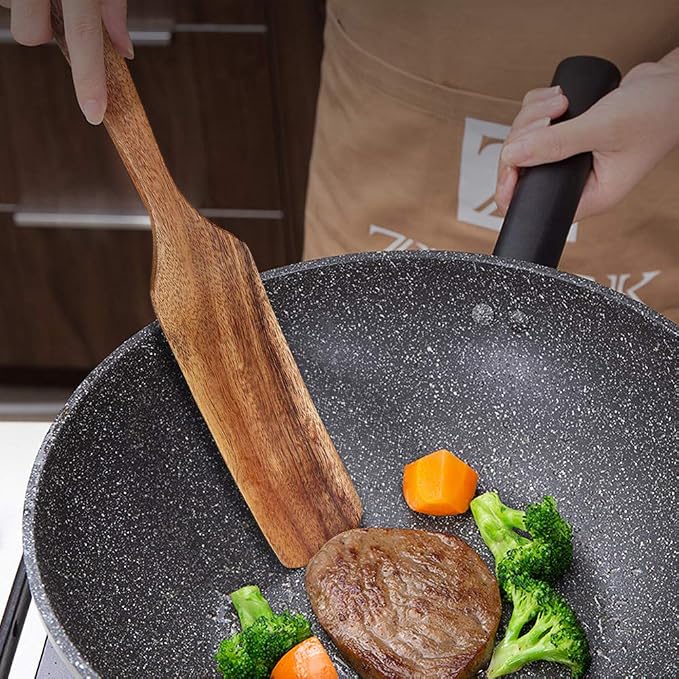 AOOSY Spurtle Set - Wooden Spatulas for Sourdough, Cast Iron & Non-Stick Cookware (Set of 2)