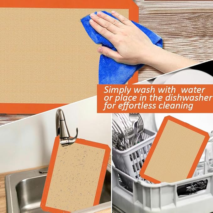 Non-Stick Silicone Baking Mats (Orange, 3-Pack)