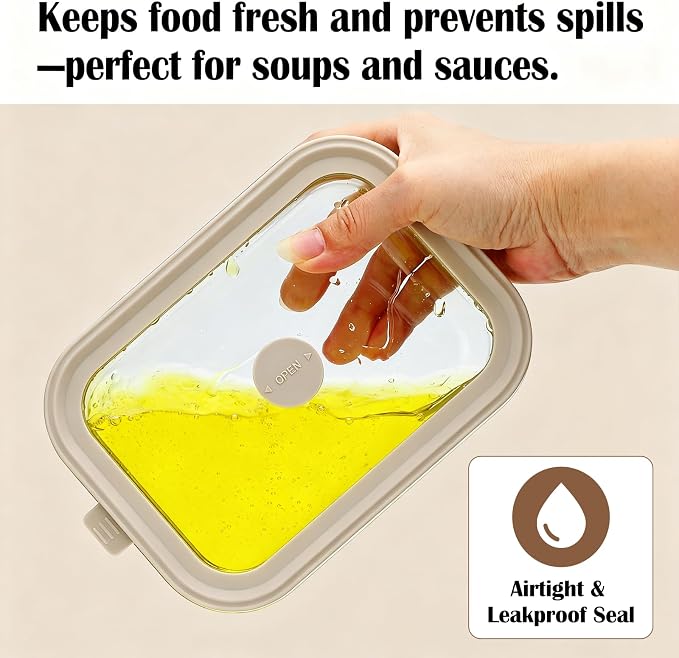 21 oz Glass Meal Prep Containers with Glass Lids, 6 Pack | Airtight Glass Glass Food Storage Containers, Non Toxic Glass Lunch Containers for Leftovers, Microwave, Oven, Freezer
