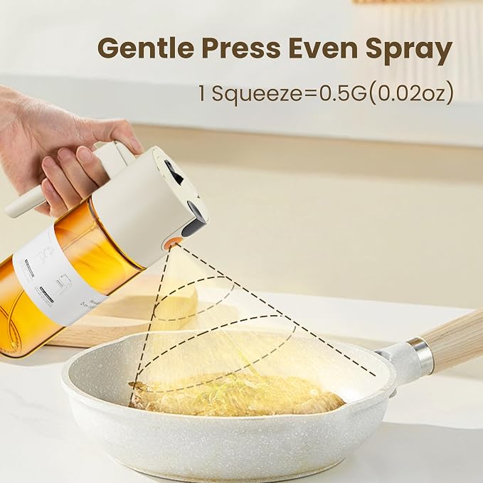 LAKUMIQI 2 in 1 Oil Sprayer for Cooking, 17oz | Light-Blocking Glass Spray Bottle with Stickers, Oil Dispenser for Salad, Air Fryer & BBQ
