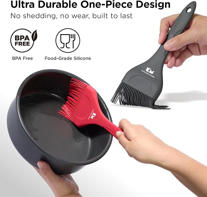 Kitchen Mama Platinum Silicone Extra Wide Pastry & Basting Brush Set | Heat Resistant, Dishwasher Safe, BBQ Grilling & Cooking, Baking & Outdoor Use, For Butter, Egg Wash, Oil, Sauce