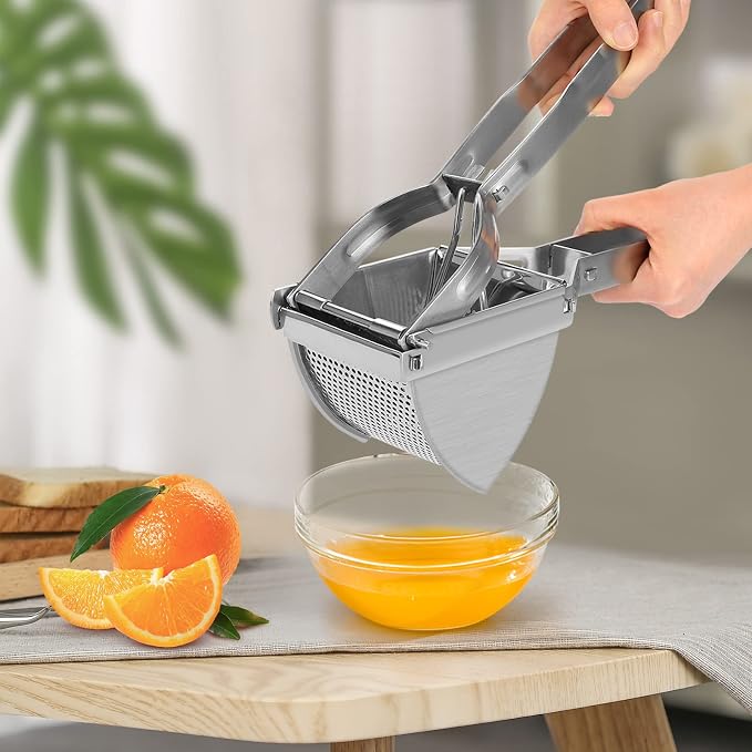 Potato Ricer, Stainless Steel Potato Ricer and Masher Commercial Potato Fruit Meat Press Chopper Mincer Masher Crusher Helper with Ergonomic Comfort Grip for Home Kitchen, 11.02 x 3.15 x 4.13inch