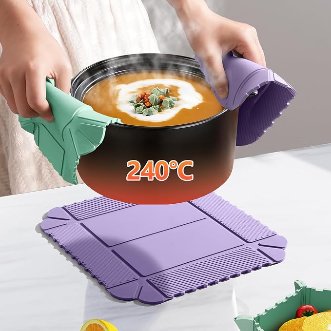 Magnetic Silicone Trivet & Pot Holder, Kitchen Heat Resistant Mat | Trivets for Hot Dishes, Hot Pots & Pans, Non-Slip Hot Pads for Countertops & Dining Table & Oven, Jar Opener & Spoon Rest