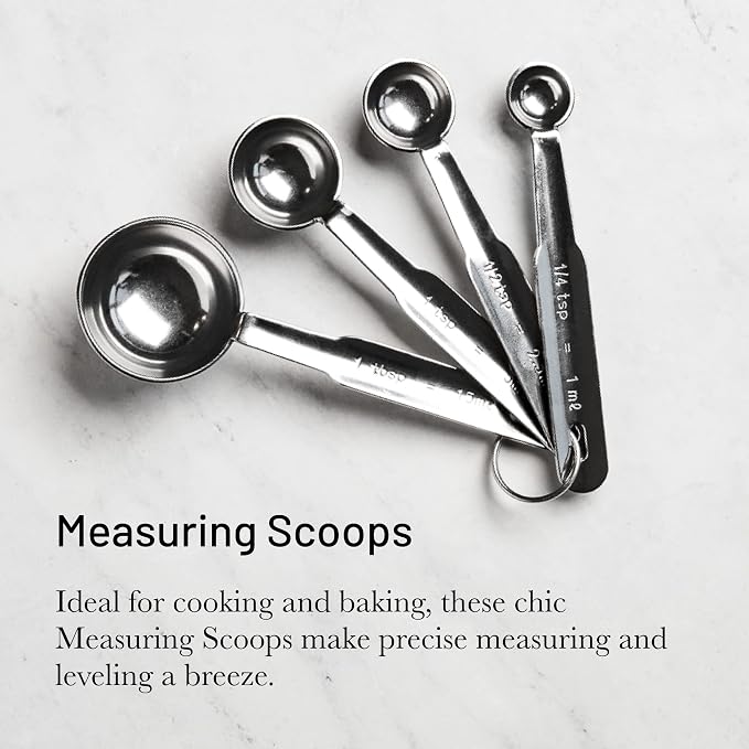 de Buyer Stainless Steel Measuring Scoops - Set of 4 - Measure & Combine Wet & Dry Ingredients - Easy to Use & Store - Dishwasher Safe