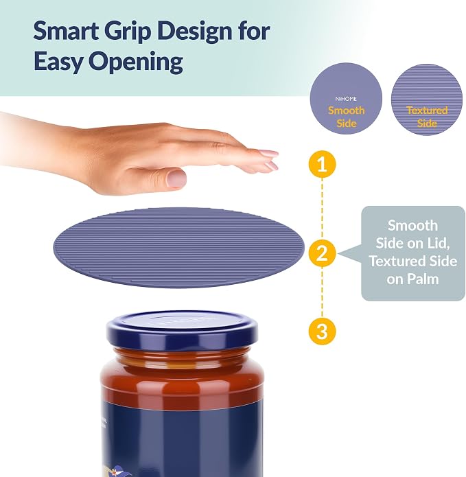 NiHome Silicone Jar Opener Gripper Pads, 6 In for Seniors, Neutral, 4 Pack | Textured Back Pattern For Superior Grip, Food-Grade Silicone, Heat-Resistant Multi-Use Kitchen Pad For Jars, Pots, Spoons