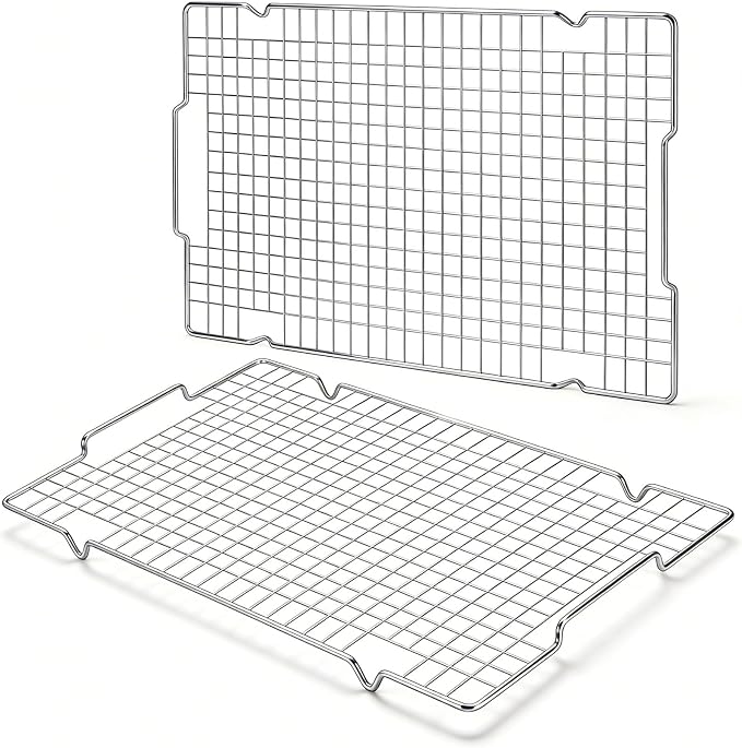 HULISEN 304 Stainless Steel Cooling Rack with Handles, 2-Pack, 16 x 10 Inch | Baking Rack for Half Sheet Pan, Dishwasher Safe, Oven Safe 500°F, Easy Transfer Design, For Baking, Roasting, Cooling Food