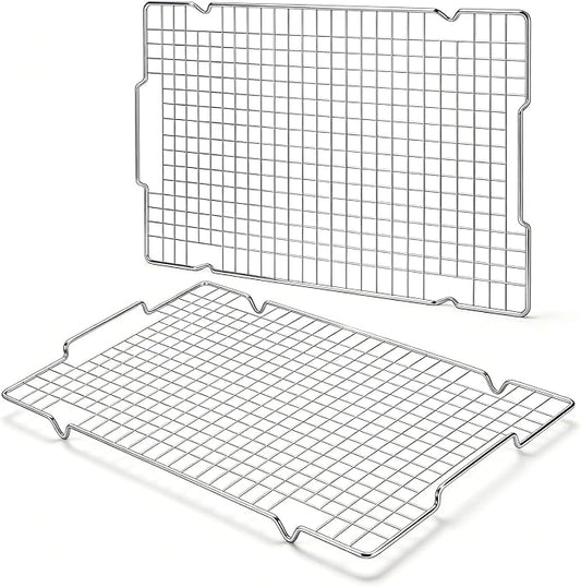 HULISEN 304 Stainless Steel Cooling Rack with Handles, 2-Pack, 16 x 10 Inch | Baking Rack for Half Sheet Pan, Dishwasher Safe, Oven Safe 500°F, Easy Transfer Design, For Baking, Roasting, Cooling Food