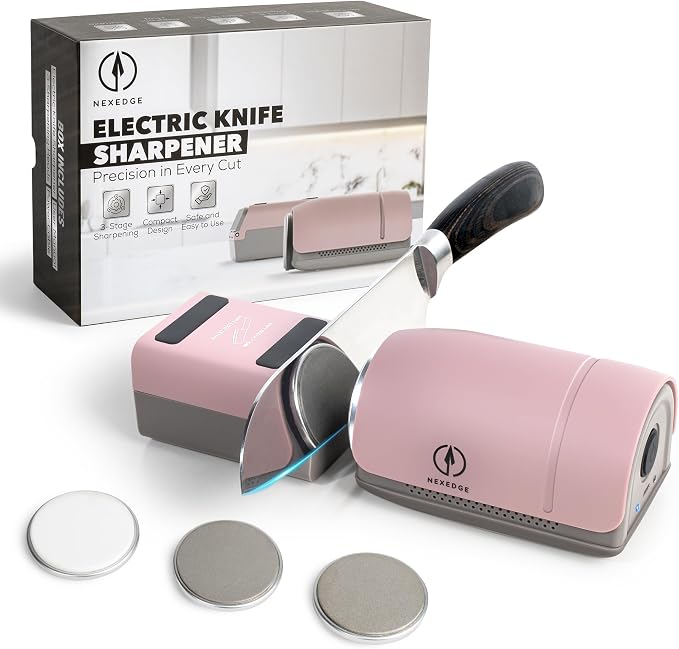 Electric Rolling Knife Sharpener - 3 Head Rolling System with Adjustable Angle Base - Ceramic Discs - 3-Speed USB-C Rechargeable for Kitchen, Chef, and Outdoor Knives - Advanced Knife Sharping Tool