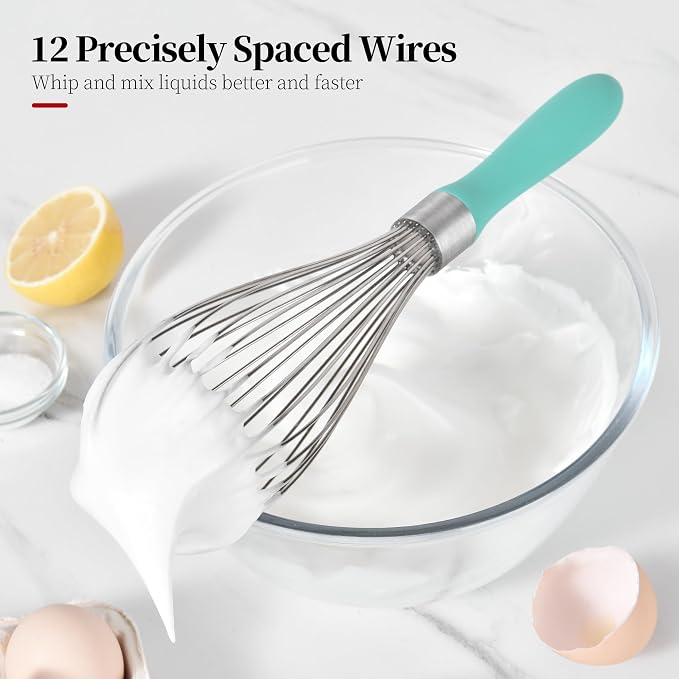 18/8 Stainless Steel Balloon Whisk for Cooking (Large, Aqua Sky) | Heavy Duty Metal Kitchen Wire Whisker Wisking Tool Egg Beater Hand Mixer for Mixing Baking Beating Stirring Sauce Flour