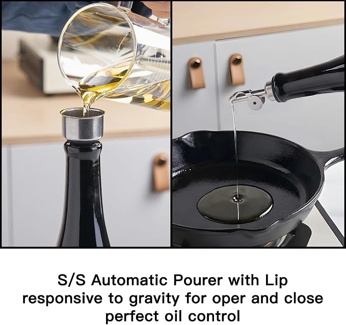 YOLIFE Olive Oil Dispenser Bottle, 15oz Ceramic Oil Dispenser for Kitchen | Oil Bottle with Gravity Spout, Leak Proof EVOO Dispensing Bottle with 2 Spouts and 1 Funnel for Vinegar, Juice(Red)