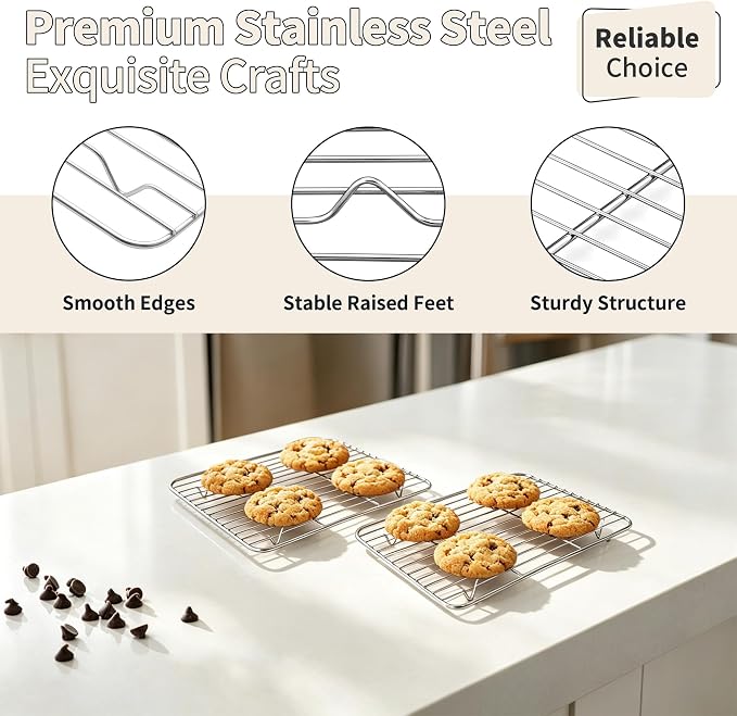 TeamFar Stainless Steel Toaster Oven Pan with Rack Set, 9"x7"x1" | 2 Pans + 2 Racks, Toaster Oven Baking Pan Tray with Cooling Rack for Cooking, Non-Toxic & Rust Proof, Dishwasher Safe