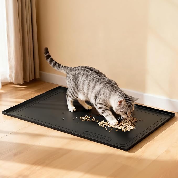 Under Sink Mat 22 X 19, Waterproof Silicone Cabinet Kitchen Liner, Black | BPA-Free Raised-Edge Cabinet Protector & Leak Tray for Bathroom Cabinets, Boots, Pet Feeding Dog & Cat Mats, Dishwasher Safe