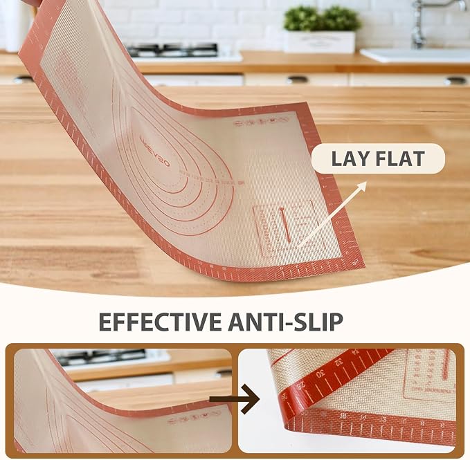 Pastry Mat, 0.7mm Extra Thick 26 x 16 Inches Large Non Stick Silicone Baking Pad, Pie Crust Rolling Supplies for Making Christmas Cookies Bread, Easy to Clean