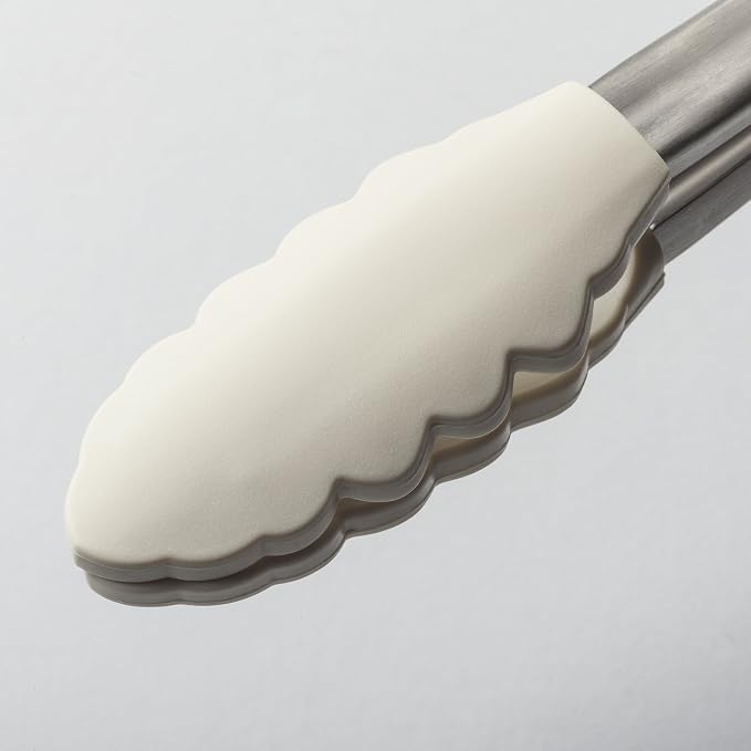 Zeal Silicone Non-Stick Kitchen Tongs with Stainless Steel Handle (26cm) -Cream, 26 cm