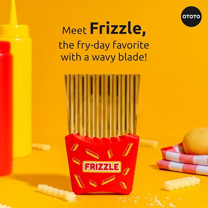 OTOTO Crinkle Cutter Knife - Cheese Slicer, Vegetable Cutter, Potato Cutter for Fries, Cool Kitchen Gadgets, Cute Kitchen Accessories, Funny, Unique Gifts, White Elephant Gifts, Quirky (Frizzle)