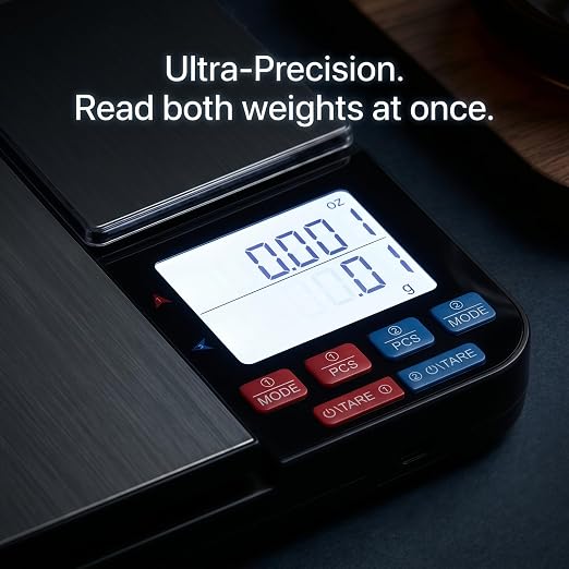 Partyreal Dual Platform Digital Kitchen Scale, High Precision Food Scale with Tare, Unit Conversion, Backlit Display, USB-C Rechargeable (Cable Included) + AAA Backup Black