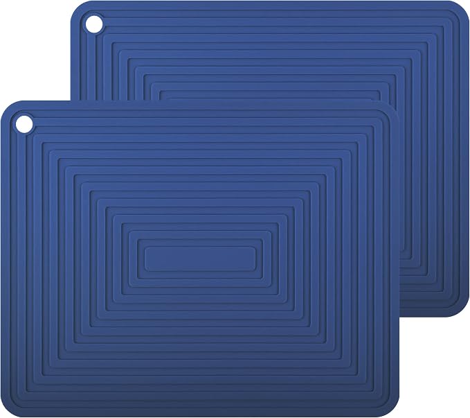 Silicone Trivets for Hot Dishes, Pots and Pans, Versatile Hot Pads for Kitchen, Heat Resistant Mats for Countertops, Multi-Purpose Trivet Mat, Silicone Pot Holders Mats Set 2 Navy Blue
