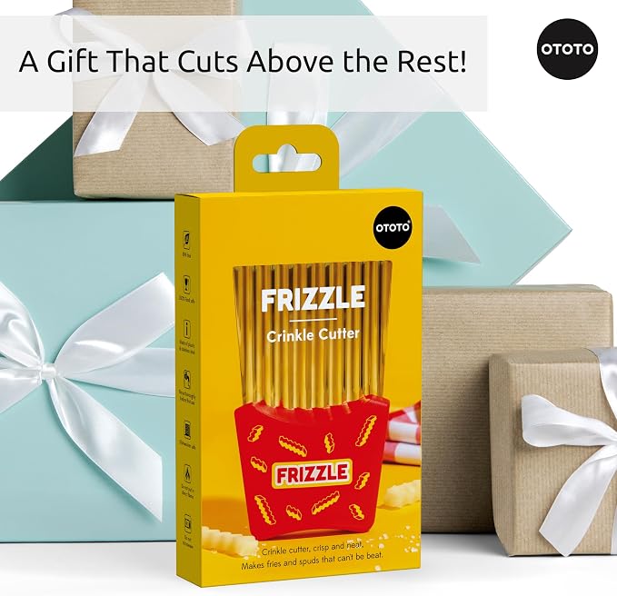 OTOTO Crinkle Cutter Knife - Cheese Slicer, Vegetable Cutter, Potato Cutter for Fries, Cool Kitchen Gadgets, Cute Kitchen Accessories, Funny, Unique Gifts, White Elephant Gifts, Quirky (Frizzle)